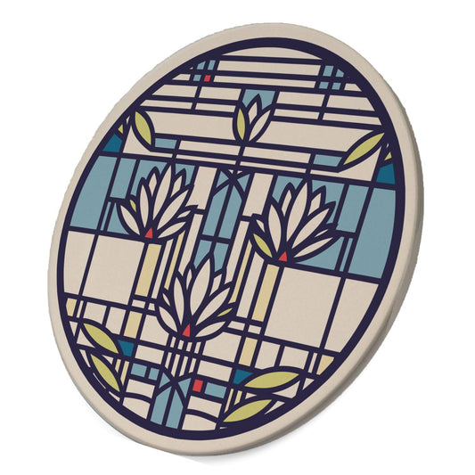 Waterlilies by Frank Lloyd Wright on 8" Round Stone Trivet Manufactured in The USA Heat Tolerant Easily Wipes Clean