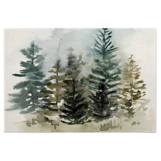 Highland Home Misty Treeline 4 Pack Poly-Cotton Blend Fabric Placemats 18" x 12" Manufactured in The USA