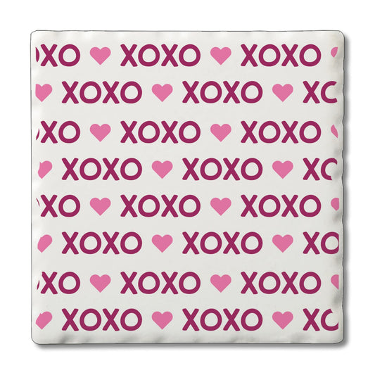 Thirstystone XOXO 4 Pack Absorbent Stone Tumbled Tile Coasters with Protective Cork Backing 4" Square Manufactured in The USA Artistic Absorbent Easily Wipes Clean