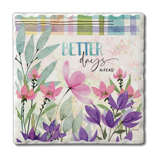 Thirstystone Better Days Single Tumbled Tile Stone Coaster with Protective Cork Backing Manufactured in The USA 4" Square
