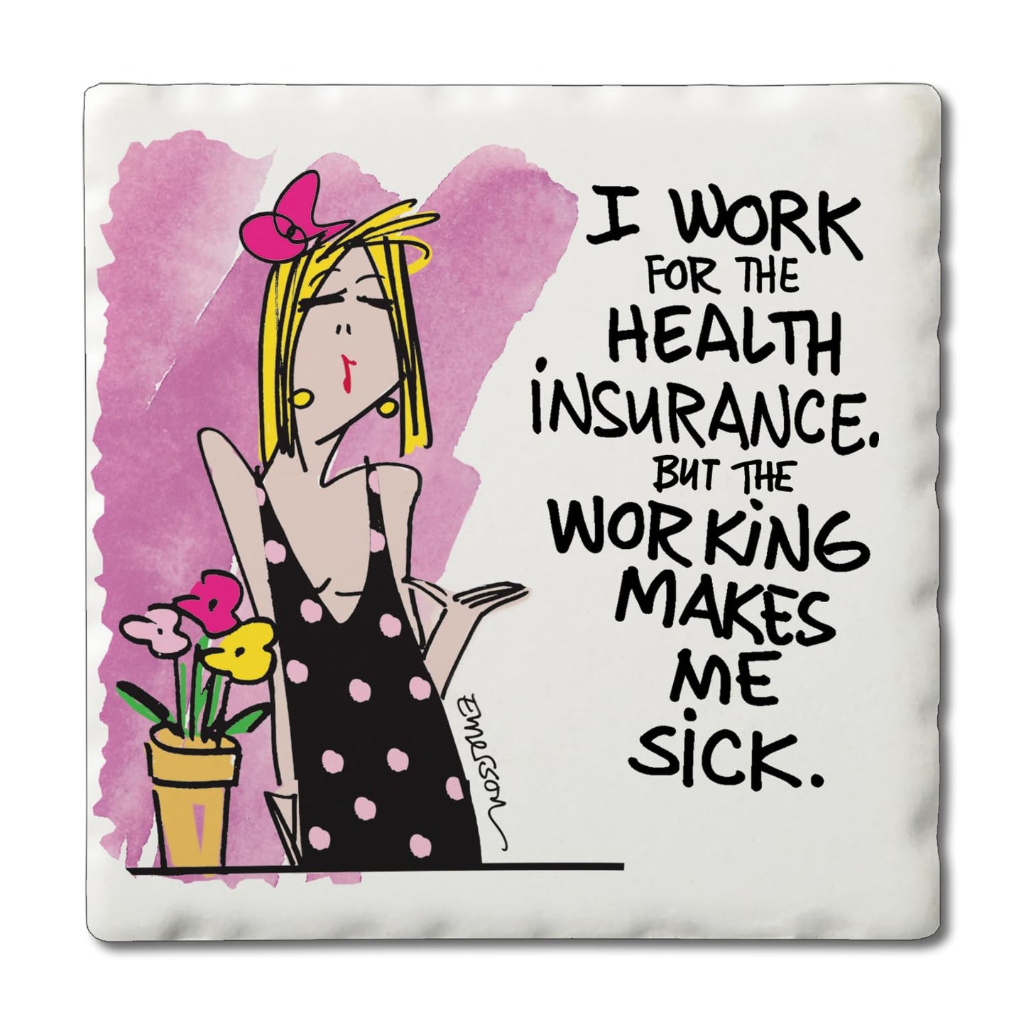 Thirstystone Working Makes Me Sick Single Tumbled Tile Stone Coaster Manufactured in The USA Humorous, Stylish, Single Coasters Allow You to Create Own Set