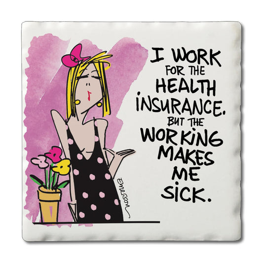 Thirstystone Working Makes Me Sick Single Tumbled Tile Stone Coaster Manufactured in The USA Humorous, Stylish, Single Coasters Allow You to Create Own Set