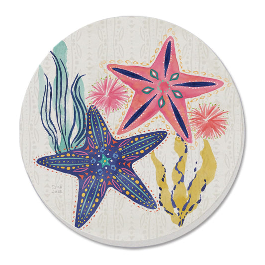 Thirstystone Colorful Starfish Single Round Absorbent Stone Coaster with Protective Cork Backing Manufactured in The USA 4" Diameter