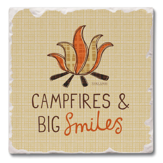 Thirstystone Campfire Smiles Single Tumbled Tile Stone Coaster with Protective Cork Backing Manufactured in The USA 4" Square, Artistic, Easily Wipes Clean
