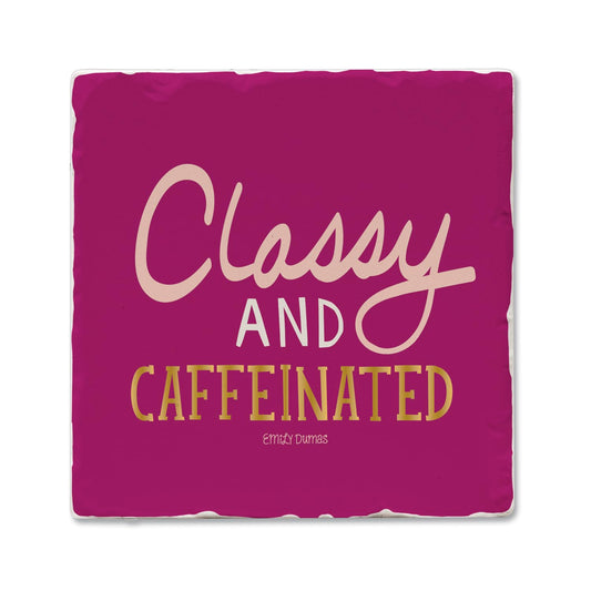 Thirstystone Classy & Caffeinated Single Tumbled Tile Stone Coaster with Protective Cork Backing Manufactured in The USA 4" Square, Colorful, Artistiic, Easily Wipes Clean