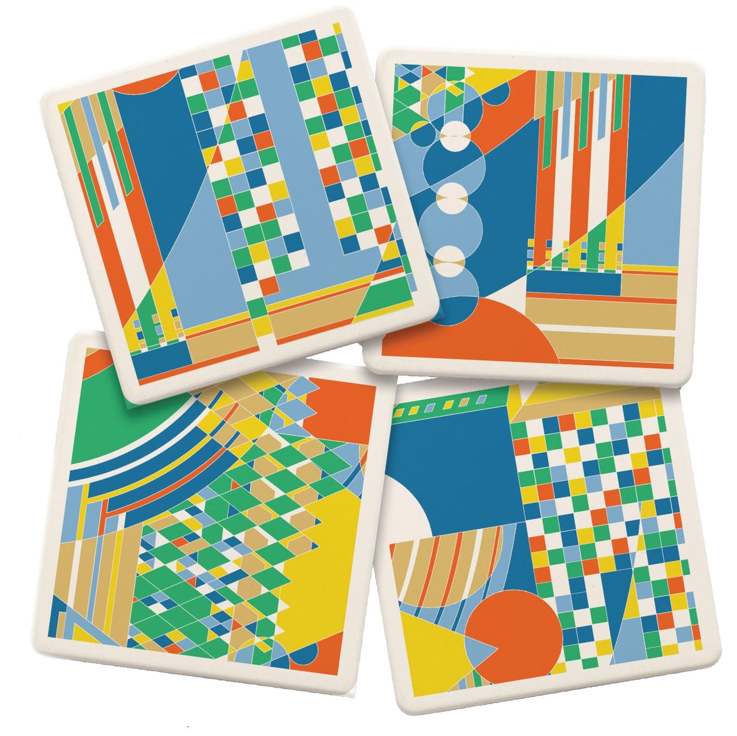 Imperial Mural from F.L.W. Foundation 4-Pack Assorted Stone Coasters with Protective Cork Backing Manufactured in The USA Absorbent Easily Wipes Clean