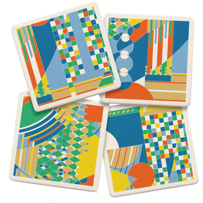 Imperial Mural from F.L.W. Foundation 4-Pack Assorted Stone Coasters with Protective Cork Backing Manufactured in The USA Absorbent Easily Wipes Clean