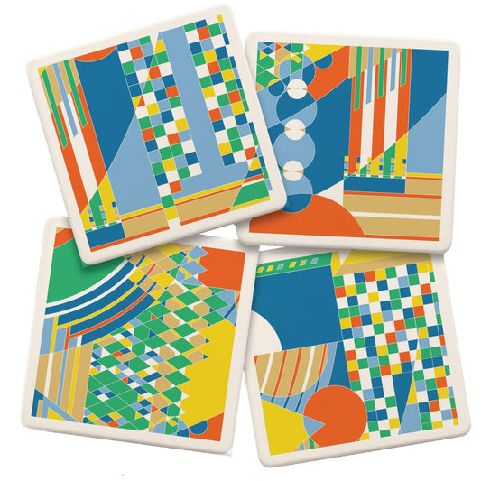 Imperial Mural from F.L.W. Foundation 4-Pack Assorted Stone Coasters with Protective Cork Backing Manufactured in The USA Absorbent Easily Wipes Clean