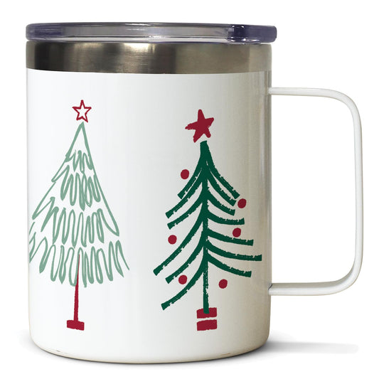 Highland Home Scandinavian Trees Stainless Steel Insulated Travel Mug with Lid 12 oz. Manufactured in the USA