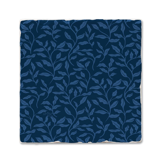 Thirstystone Indigo Sea Single Tumbled Tile Stone Coaster with Protective Cork Backing Manufactured in The USA 4" Square, Colorful, Artistiic, Easily Wipes Clean