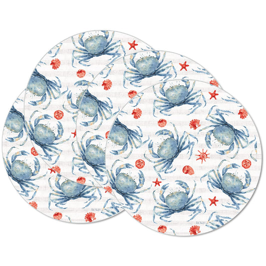 CounterArt Crabs 4 Pack Round Reversible Easy Care Placemats Made in the USA