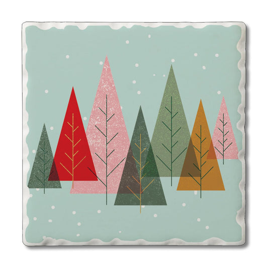 Thirstystone Colorful Holiday Trees Single Absorbent Stone Coaster with Protective Cork Backing Manufactured in The USA 4" Square, Artistic, Easily Wipes Clean