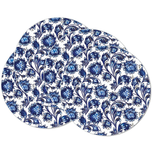 CounterArt Shades of Blue 4 Pack Round Reversible Easy Care Flexible Placemats Made in the USA