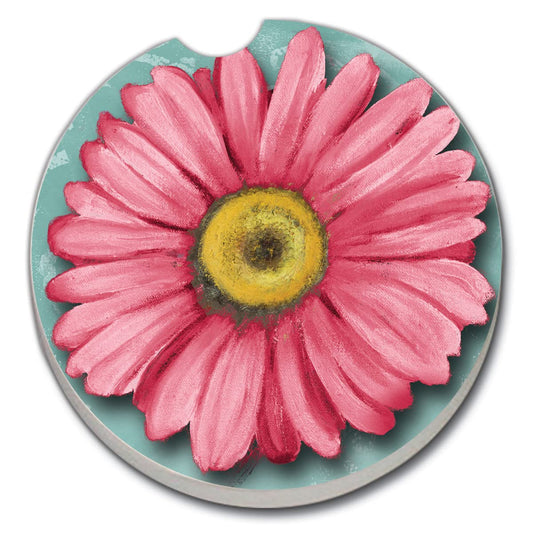 CounterArt Blooming Daisy Single Absorbnent Stone Coaster for Vehicle Cup Holder 2.6” Diameter Manufactured in The USA