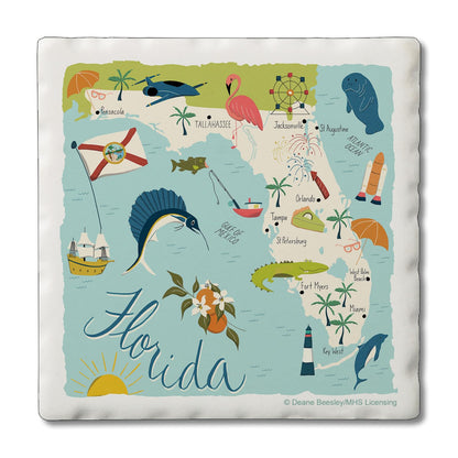 Thirstystone Florida Home State 4 Pack Tumbled Tile Stone Coasters 4" Square Manufactured in the USA