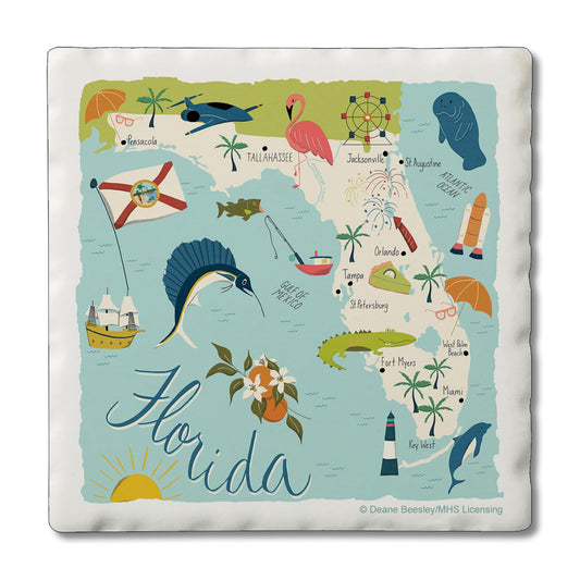Thirstystone Florida Home State 4 Pack Tumbled Tile Stone Coasters 4" Square Manufactured in the USA