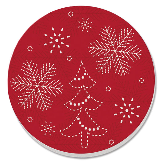 Thirstystone Stitched Snowflakes Single Round Absorbent Stone Coaster with Protective Cork Backing Manufactured in The USA 4" Diameter