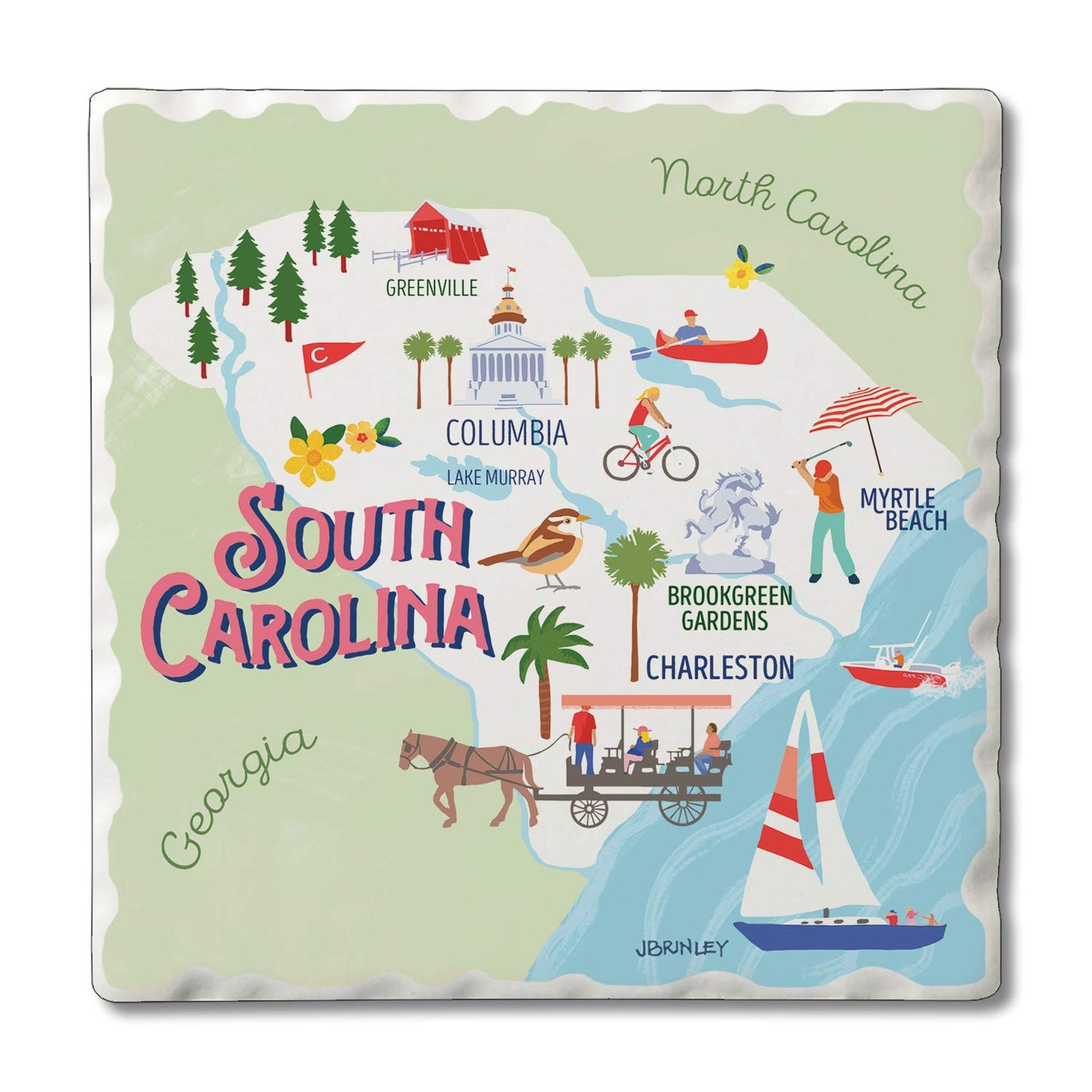 Thirstystone South Carolina Attractions 4 Pack Tumbled Tile Stone Coasters 4" Square Manufactured in the USA
