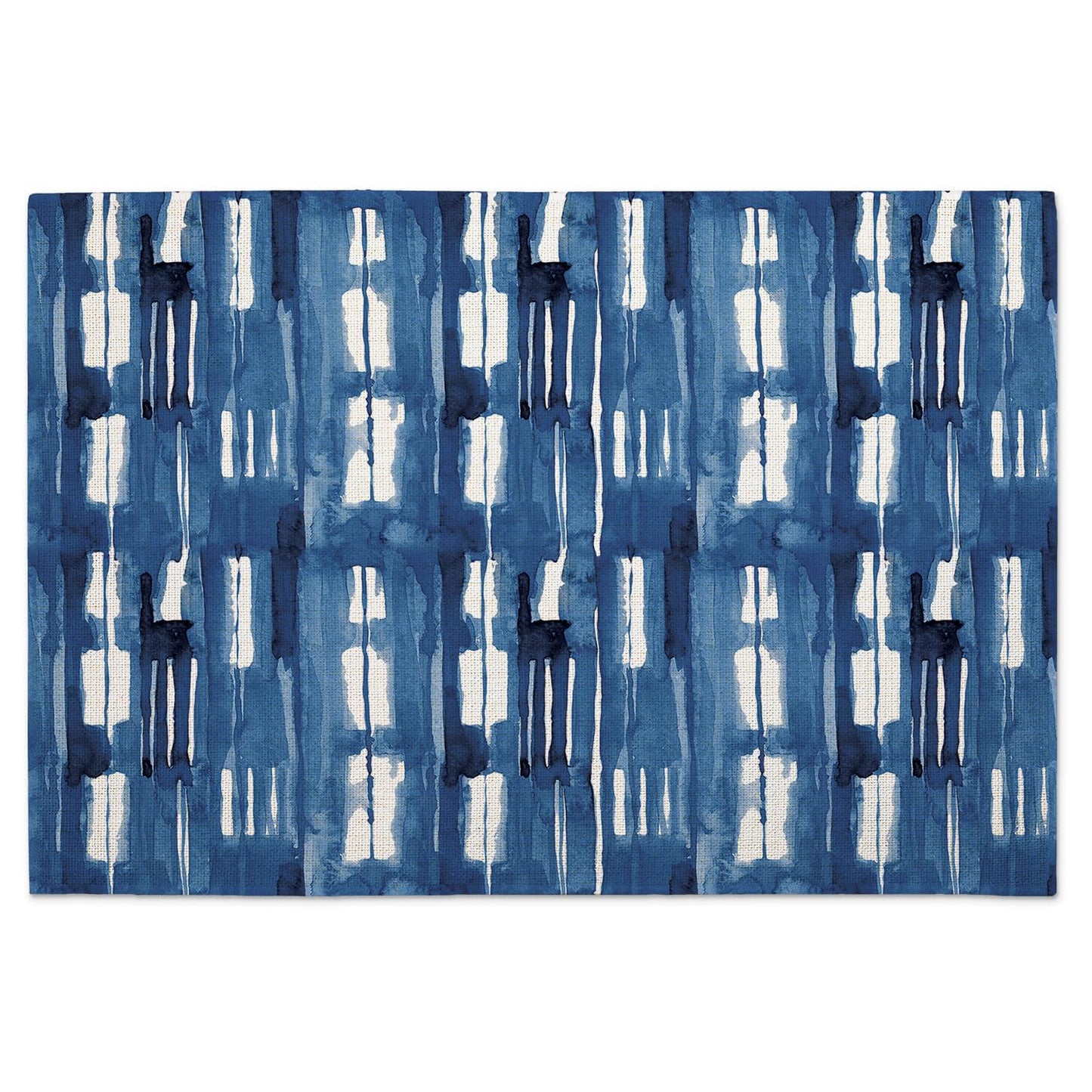 Highland Home Blue & White 4 Pack Poly-Cotton Blend Fabric Placemats 18" x 12" Manufactured in The USA