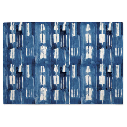Highland Home Blue & White 4 Pack Poly-Cotton Blend Fabric Placemats 18" x 12" Manufactured in The USA