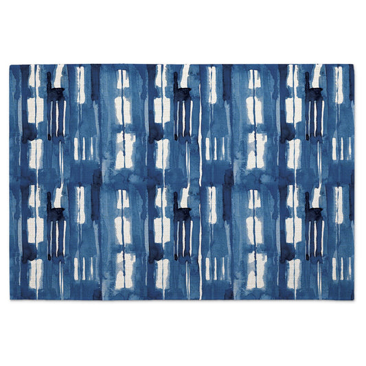 Highland Home Blue & White 4 Pack Poly-Cotton Blend Fabric Placemats 18" x 12" Manufactured in The USA