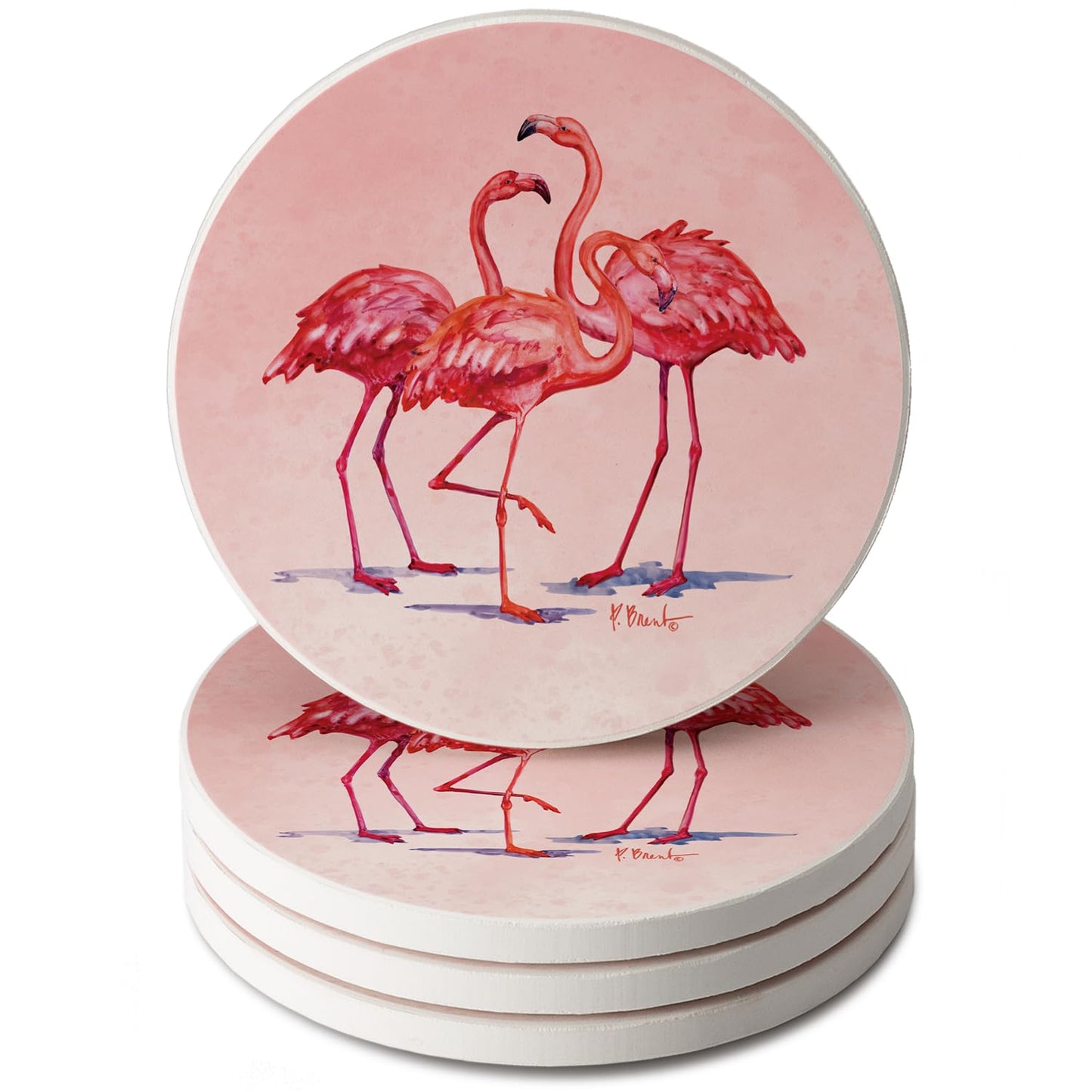 Thirstystone Flamngo Trio 4 Pack Round Absorbent Stone Coasters 4" Diameter Manufactured in the USA
