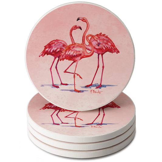 Thirstystone Flamngo Trio 4 Pack Round Absorbent Stone Coasters 4" Diameter Manufactured in the USA