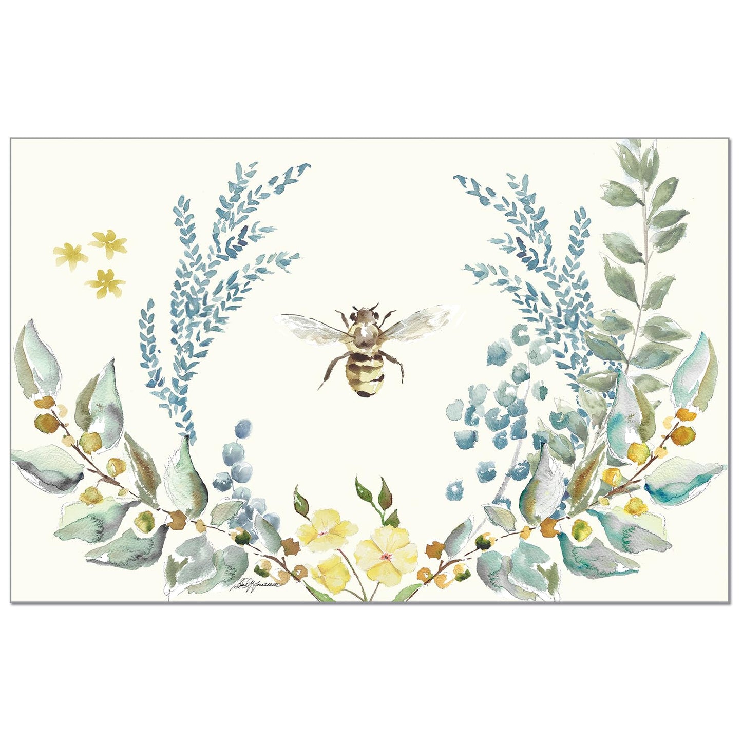 CounterArt Bee Crest 24 Premium Paper Placemats in Resealable Storage Bag Made in The USA 17" x 11"