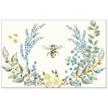 CounterArt Bee Crest 24 Premium Paper Placemats in Resealable Storage Bag Made in The USA 17" x 11"