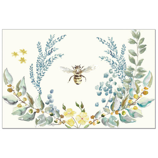 CounterArt Bee Crest 24 Premium Paper Placemats in Resealable Storage Bag Made in The USA 17" x 11"