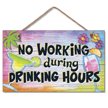CounterArt No Working Decorative Hanging Wood Wall Sign 9.5” x 5.75” Made in the USA Features Braided Rope Hanger