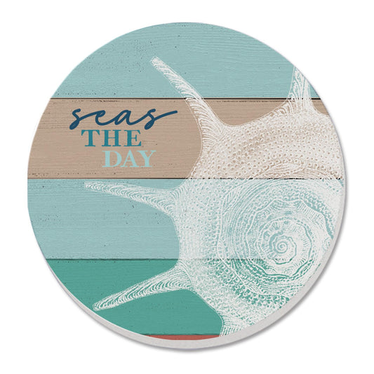Thirstystone Seas The Day Round Absorbent Stone Coaster with Protective Cork Backing Manufactured in The USA 4" Diameter