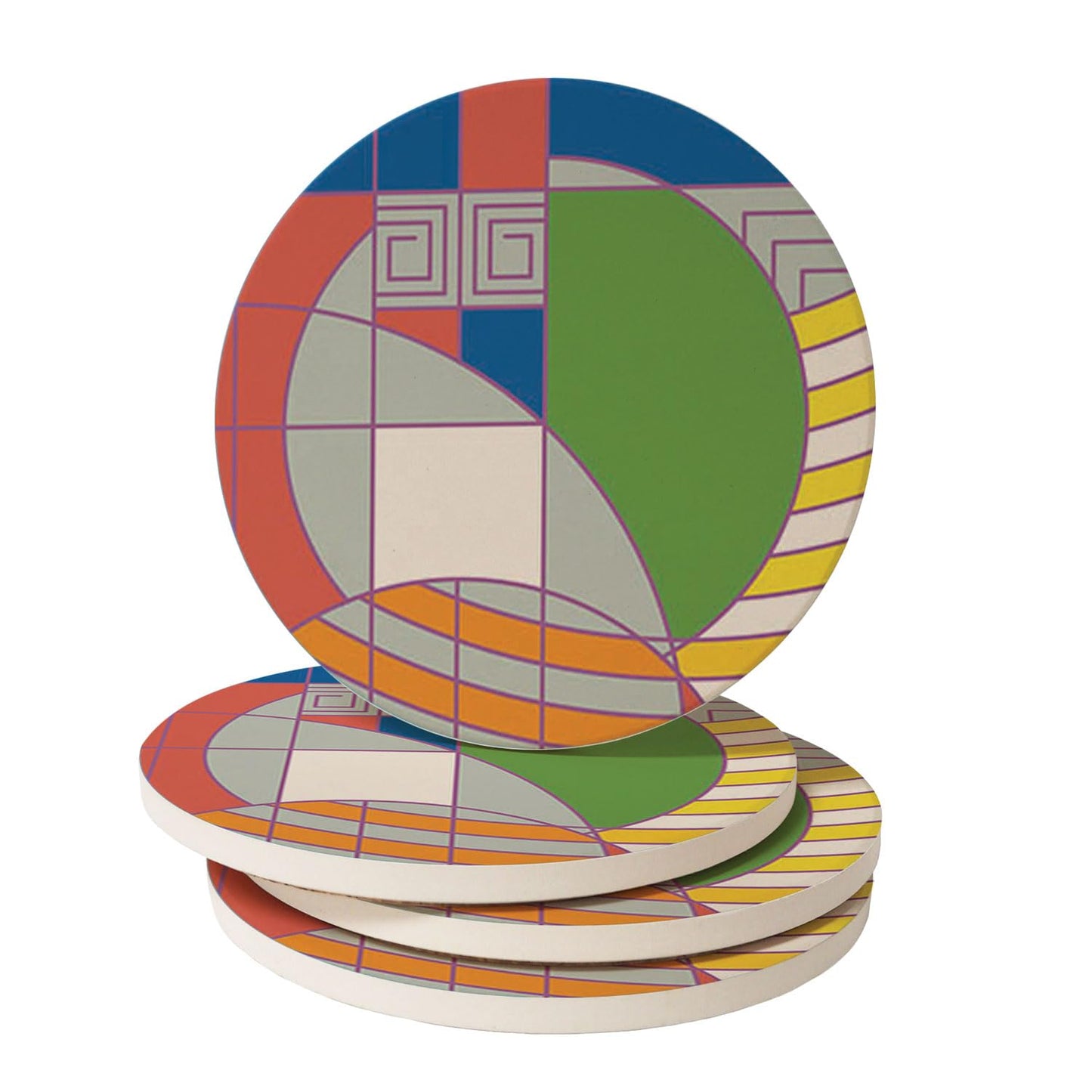 Hoffman Rug Design IV by Frank Lloyd Wright 4 Pack Round Absorbent Stone Coasters with Protective Cork Backing Manufactured in The USA