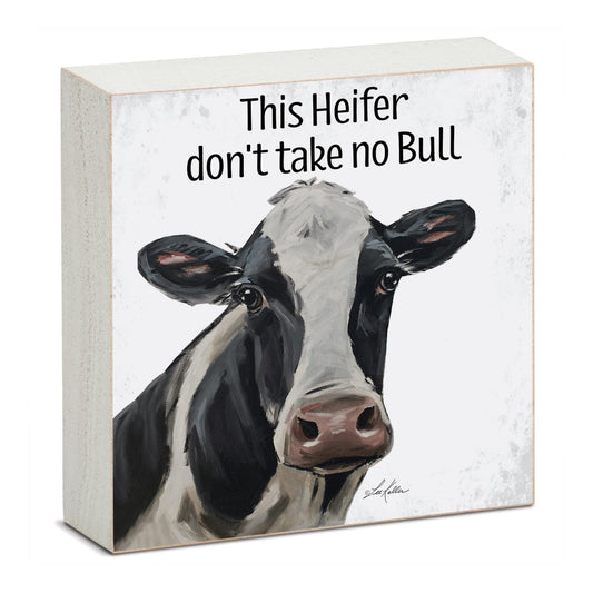 CounterArt Heifer Artistic Freestanding Solid Wood Block Sign Made in the USA 3.75” Square Decorative Accent for Home or Office
