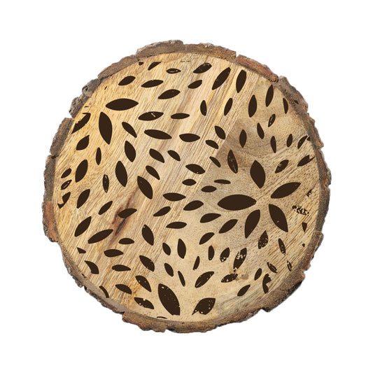 Thirstystone Brown Floral 4-Pack Mango Wood Coasters with Bark Edges 4.5" Round Manufactured in The USA