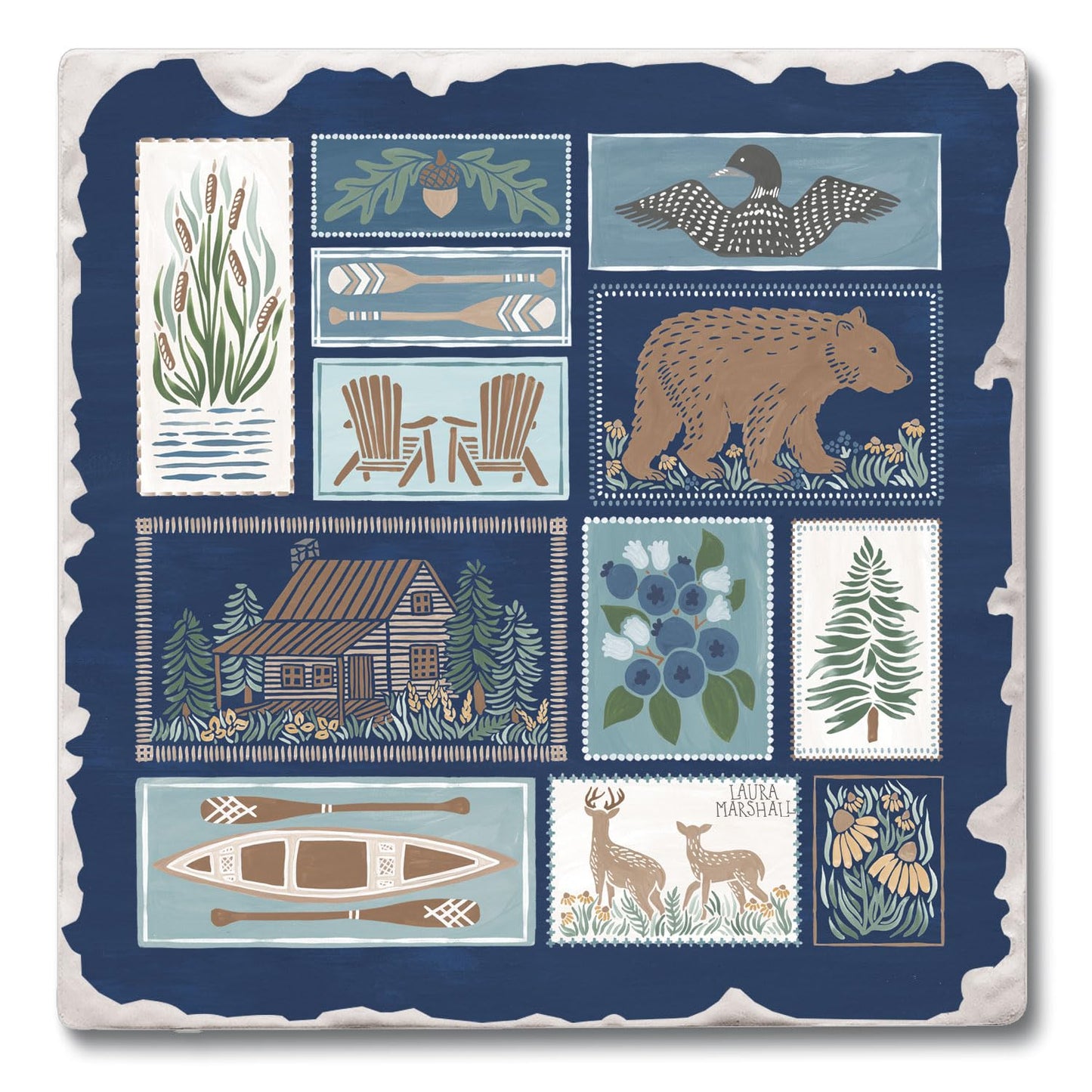 Thirstystone Lake Icons Single Tumbled Tile Stone Coaster with Protective Cork Backing Manufactured in The USA 4" Square