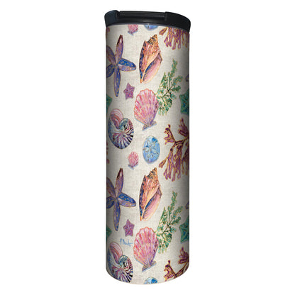 Highland Home Decorative Stainless Steel Double Wall Insulated Travel Tumbler with Lid 17 oz. Manufactured in the USA Dishwasher Safe (Spectrum Shells)