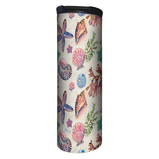 Highland Home Decorative Stainless Steel Double Wall Insulated Travel Tumbler with Lid 17 oz. Manufactured in the USA Dishwasher Safe (Spectrum Shells)