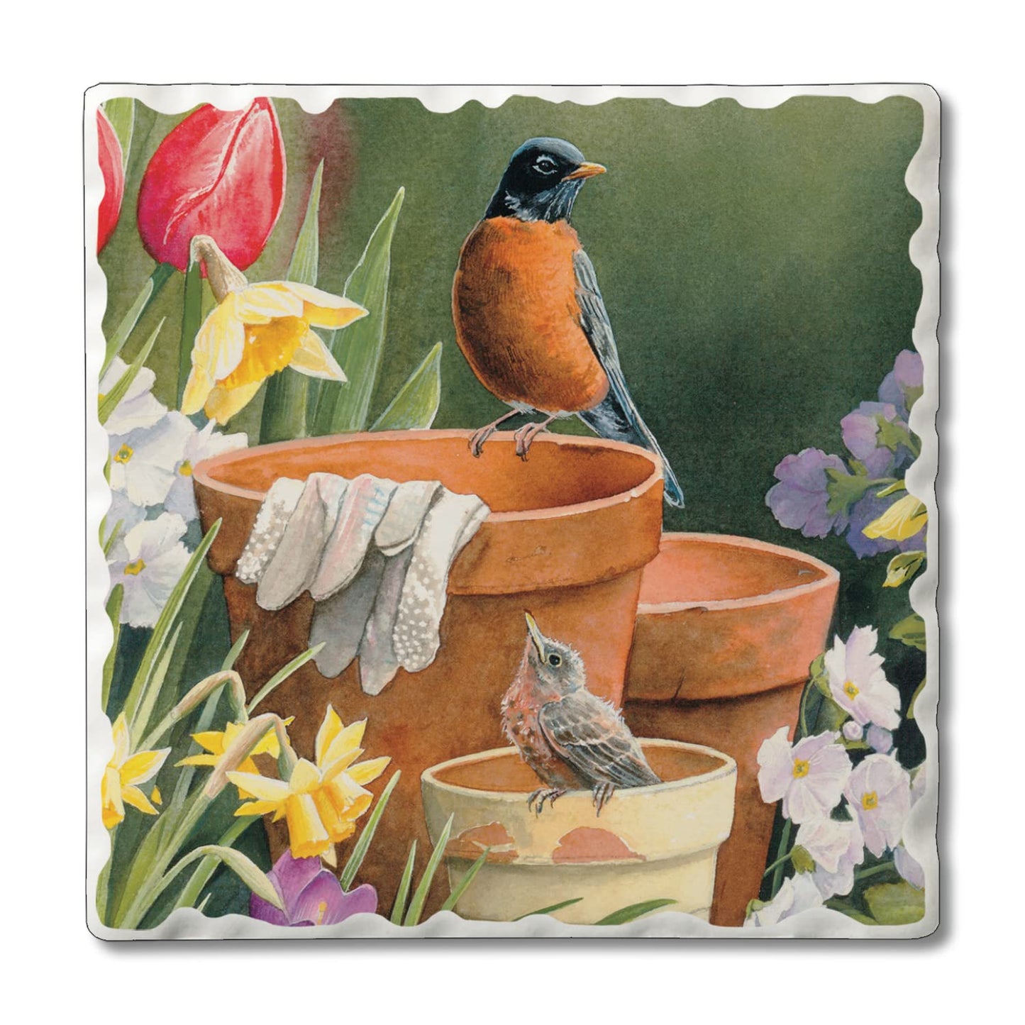 Thirstystone Gardening Friends Single Tumbled Tile Stone Coaster with Protective Cork Backing Manufactured in The USA 4" Square, Artistic, Easily Wipes Clean