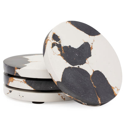 Thirstystone 4 Pack Black & Gold Round Resin Coasters 4" Round Heat Tolerant Protects Surfaces Easily Wipes Clean