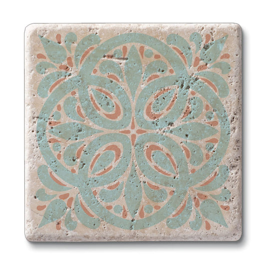 Thirstystone Aegean Tile 4 Pack Natural Travertine Absorbent Stone Coasters with Protective Cork Backing Manufactured in The USA