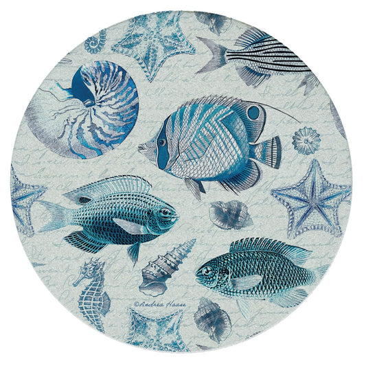 CounterArt Vintage Ocean Life Single Round Natural Sandstone Coaster with Protective Cork Backing Manufactured in The USA 4" Diameter