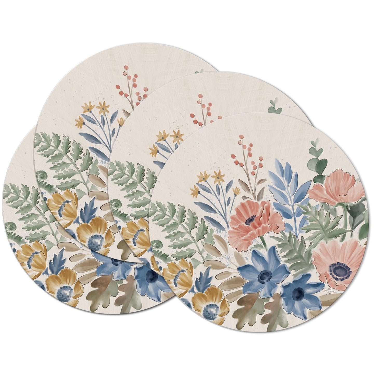 CounterArt Botanical Blend 4 Pack Round Reversible Easy Care Flexible Placemats Made in the USA