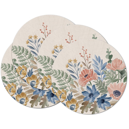 CounterArt Botanical Blend 4 Pack Round Reversible Easy Care Flexible Placemats Made in the USA