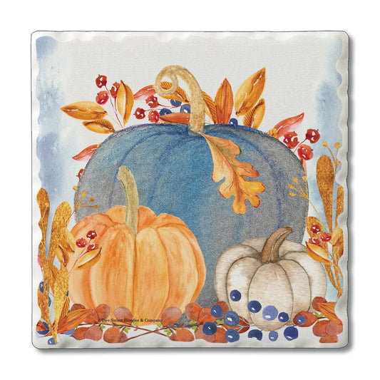 Thirstystone Denim Harvest Pumpkins 4 Pack Tumbled Tile Stone Coasters 4" Square Manufactured in the USA
