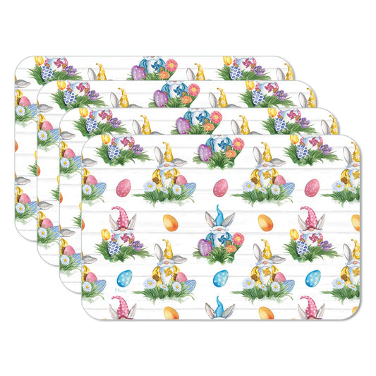 CounterArt Easter Gnomes 4 Pack Easy Care Flexible Plastic Placemats Made in The USA BPA Free, Easily Wipes Clean