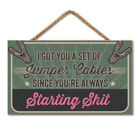 CounterArt Got You Jumper Cables Decorative Hanging Wood Wall Sign 9.5” by 5.75” Made in the USA Features Braided Rope Hanger
