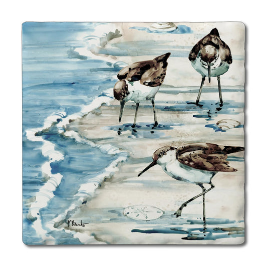 Thirstystone Rockhampton Sandpipers 4 Pack Tumbled Tile Stone Coasters 4" Square Manufactured in the USA