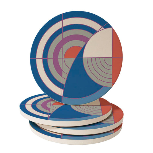 Hoffman Rug Design II by Frank Lloyd Wright 4 Pack Round Absorbent Stone Coasters with Protective Cork Backing Manufactured in The USA