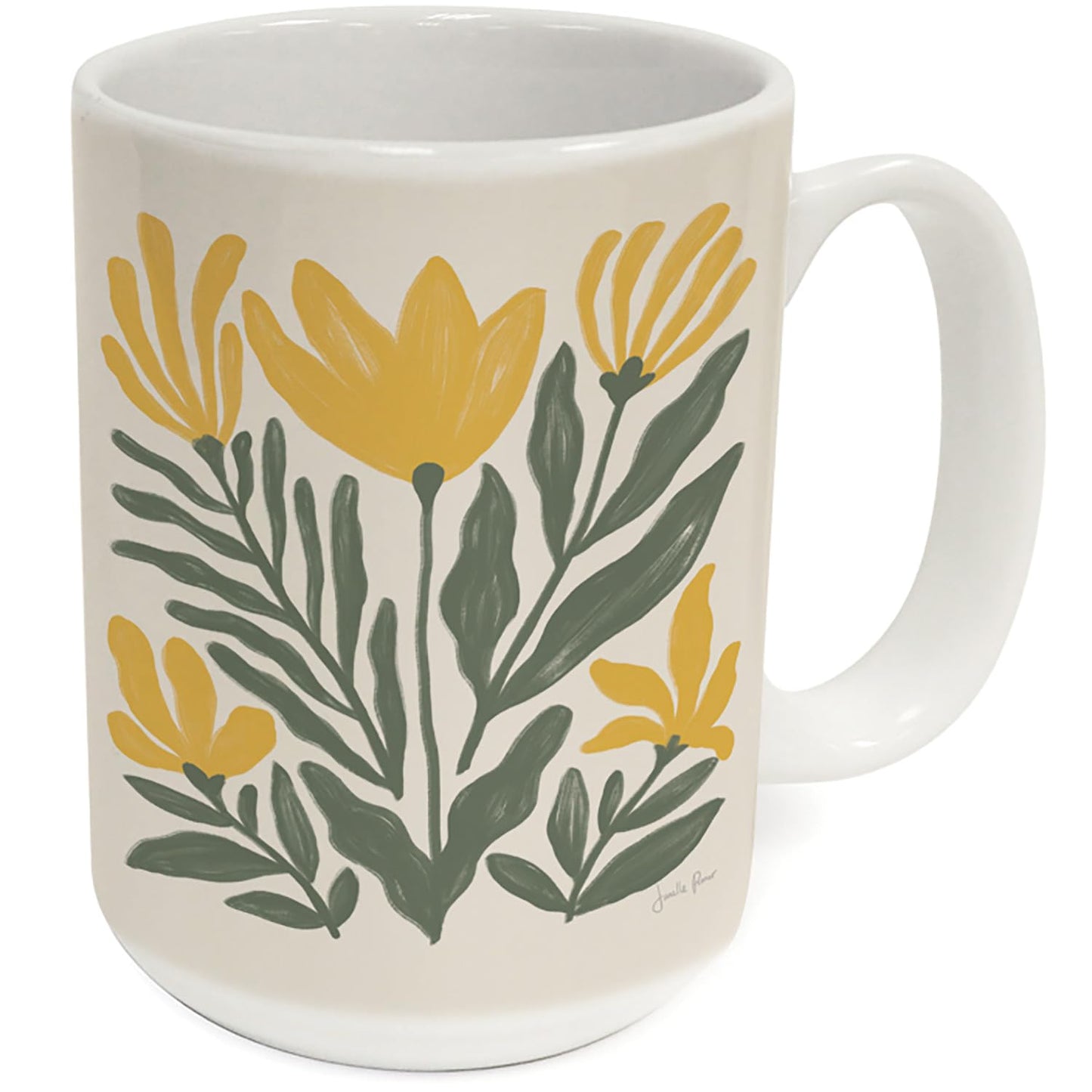 Highland Home Yellow Petals 15 oz. Ceramic Mug Manufactured in the USA Dishwasher Safe Microwave Safe